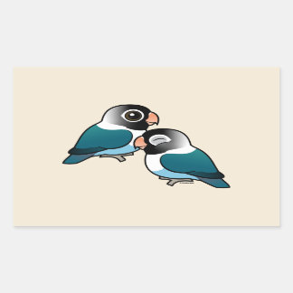Pegatina Rectangular Pareja adorable Blue Masked Lovebird