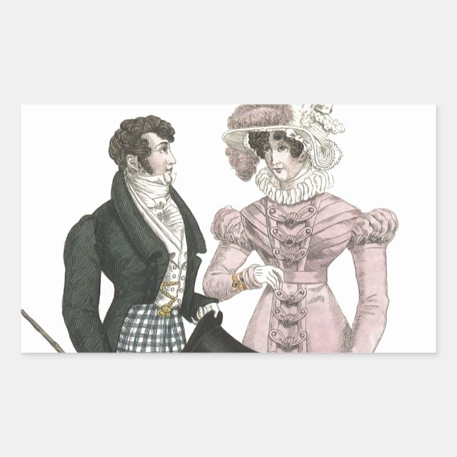 Pegatina Rectangular Pareja Boda Antigua 1823 Hombre Mujer Moda (Anverso)