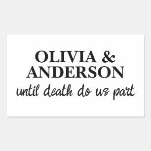 Pegatina Rectangular Pareja de Boda Elegante Nombre Texto Negro Moderno