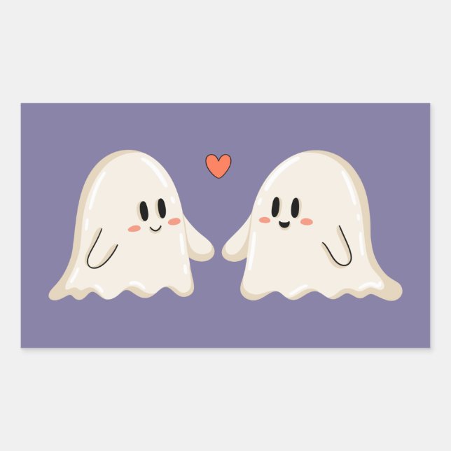 Pegatina Rectangular Pareja de fantasmas enamorados (Anverso)