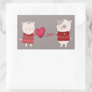 Pegatina Rectangular Pareja Personalizado de Cat