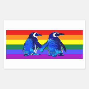 Pegatina Rectangular "Pareja Pingüino Gay"