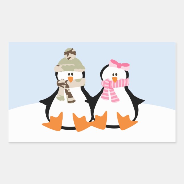 Pegatina Rectangular Pareja Pingüino Militar (Anverso)