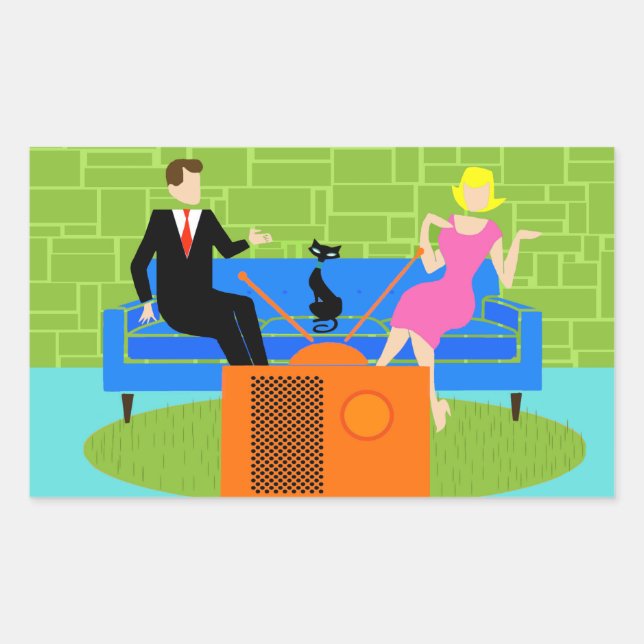 Pegatina Rectangular Pareja retro con Pegatinas gatos (Anverso)