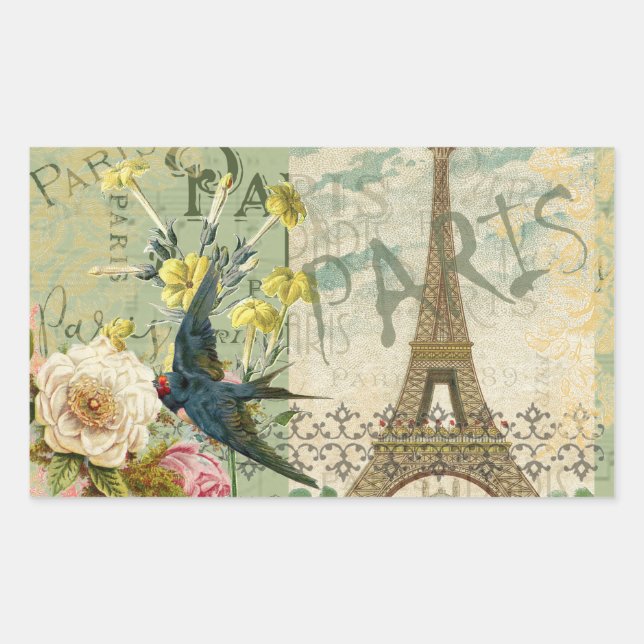 Pegatina Rectangular París Francia Viaje Viaje Viejo Pintura de Arte An (Anverso)