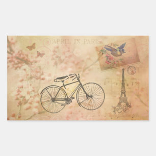 Pegatina Rectangular París romántico y vintage en collage de primavera