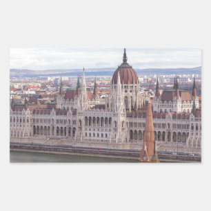 Pegatina Rectangular Parlamento húngaro Budapest por día