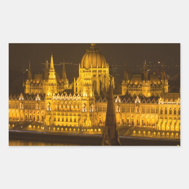 Pegatina Rectangular Parlamento húngaro Budapest por noche (Anverso)