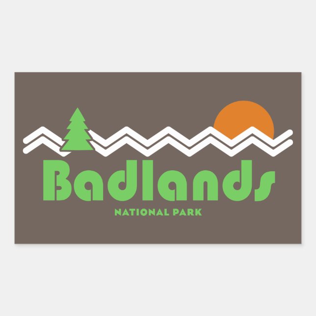 Pegatina Rectangular Parque nacional Badlands Retro (Anverso)