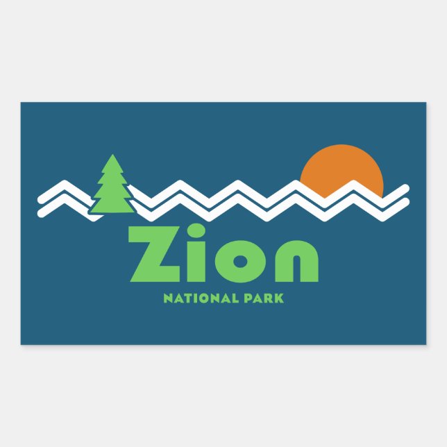 Pegatina Rectangular Parque nacional Zion Retro (Anverso)