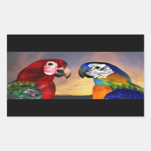 PEGATINA RECTANGULAR PARROS HIPEROS / ARA ROJA Y AZUL