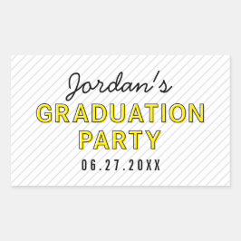 Pegatina Rectangular Partido de Graduación Amarillo de Rayas Modernas