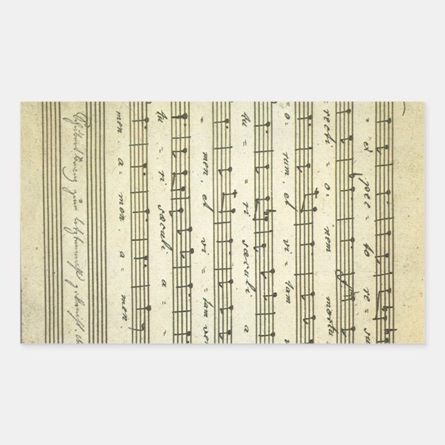 Pegatina Rectangular Partitura vintage, partitura musical antigua 1810 (Anverso)