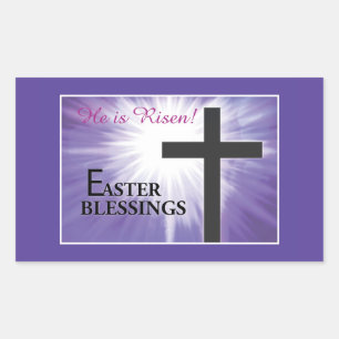 Pegatina Rectangular Pascua bendición cruza estreno en morado, sube