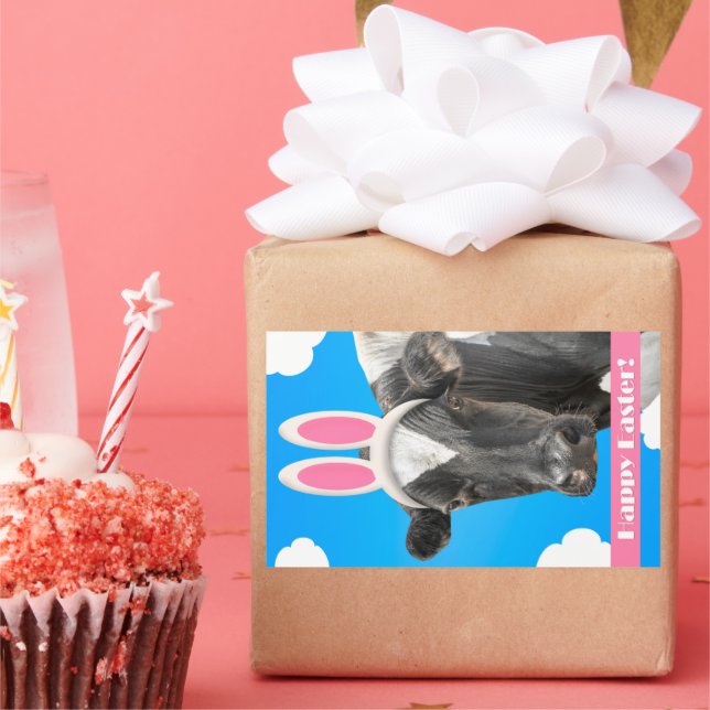 Pegatina Rectangular Pascua feliz para cualquier vaca divertida en las  (Fiesta)