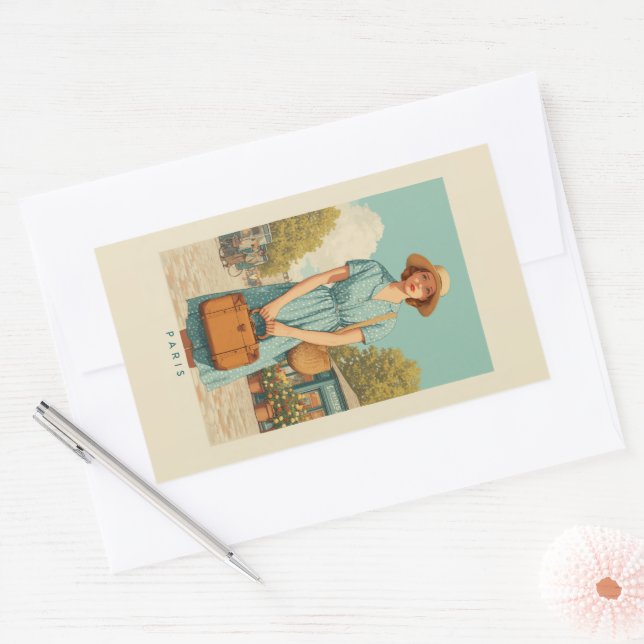 Pegatina Rectangular Paseo de verano por París (Sobre)