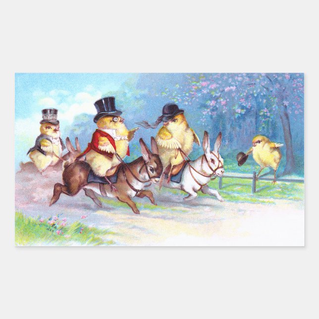 Pegatina Rectangular Paseo en Pascua de Chicks (Anverso)