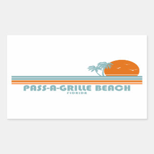 Pegatina Rectangular Pass-a-Grille Beach Florida Sun Palm Trees