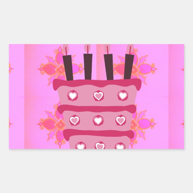 Pegatina Rectangular Pastel de cumpleaños con flores para el arte de su (Anverso)