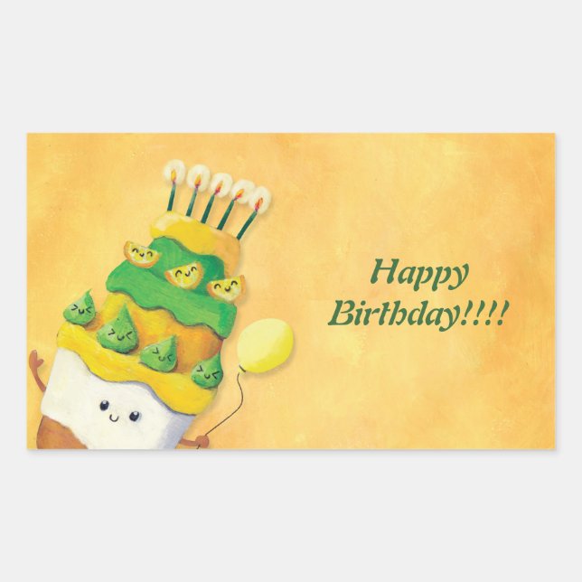 Pegatina Rectangular Pastel de cumpleaños Cute Kawaii (Anverso)