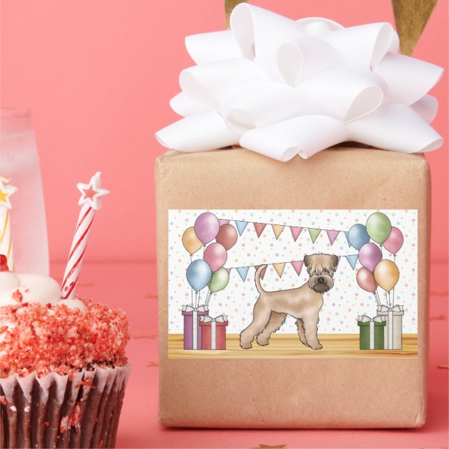 Pegatina Rectangular Pastel de Cumpleaños de Soft-Coated Wheaten Terrie (Fiesta)