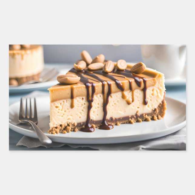 Pegatina Rectangular Pastel de queso con mantequilla de cacahuete (Anverso)