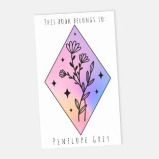 Pegatina Rectangular Pastel Holograma Floral Placa del libro de diamant