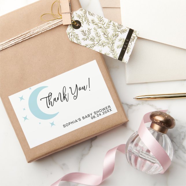 Pegatina Rectangular Pastel Moon Stars Baby Shower Gracias (Regalar)