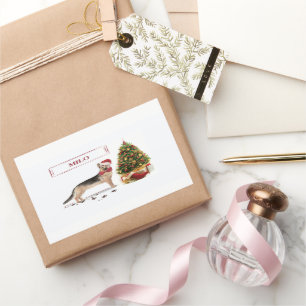 Pegatina Rectangular Pastor alemán Navidades graciosos perro con árbol