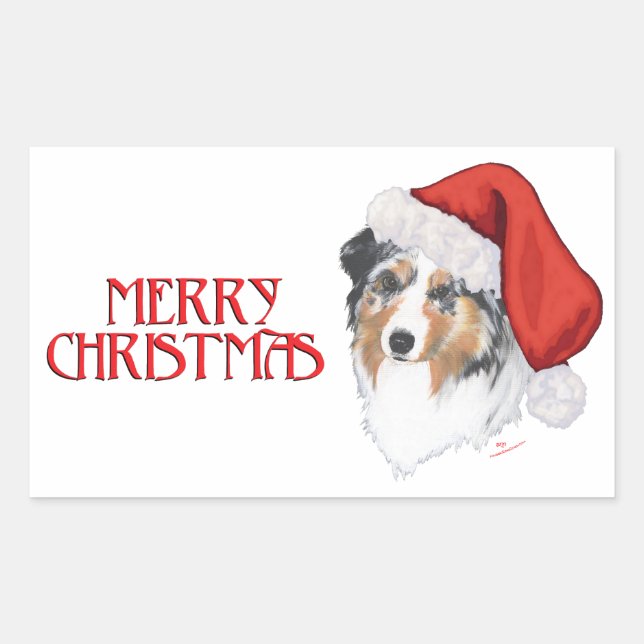 Pegatina Rectangular Pastor Australiano Navidad (Anverso)