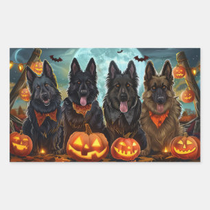 Pegatina Rectangular Pastor belga Halloween Spooky