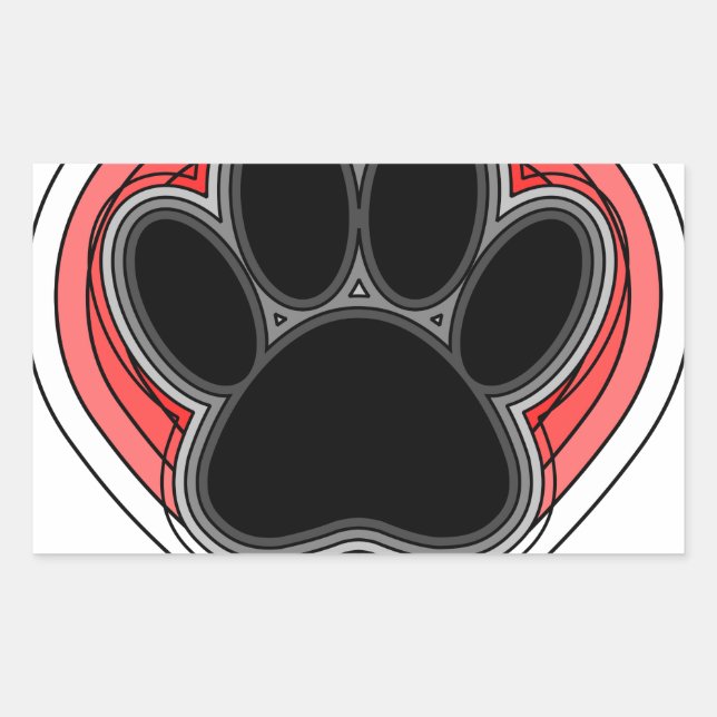 Pegatina Rectangular Pata De Perro En El Corazón Rojo Con Brotes (Anverso)