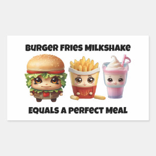 Pegatina Rectangular Patatas fritas de hamburguesa milkshake chibi