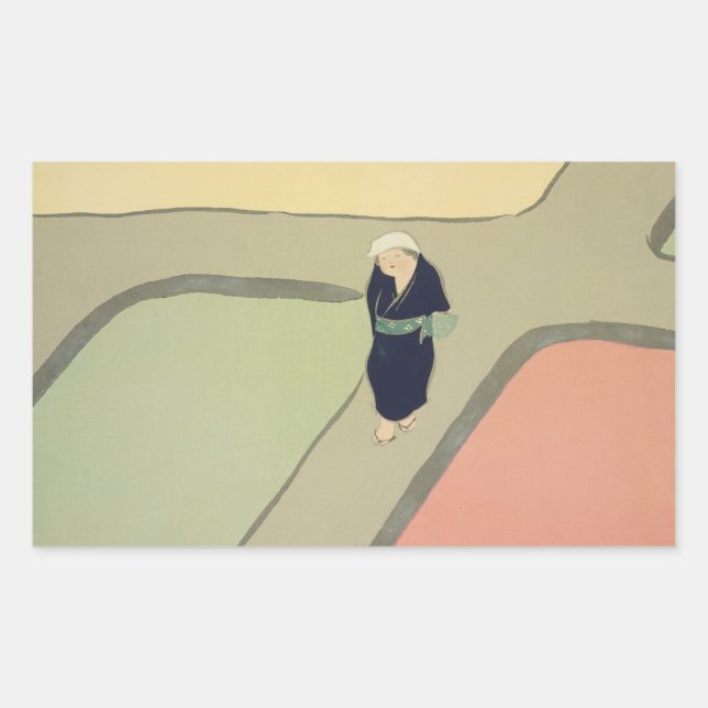 Pegatina Rectangular Path through fields Kamisaka Sekka japan painting  (Anverso)