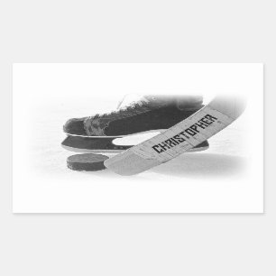 Pegatina Rectangular Patines negros de hockey personalizados