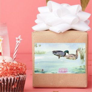 Pegatina Rectangular Patos acuáticos con Lotus n Butfly