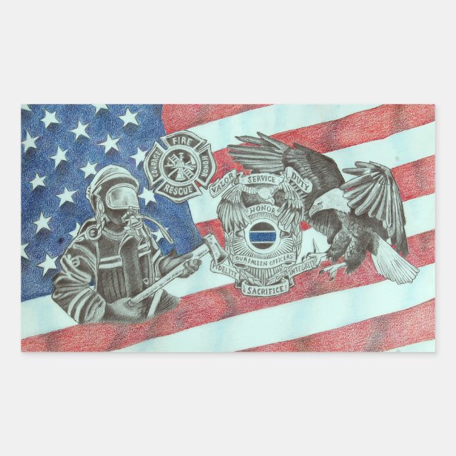 Pegatina Rectangular Patriotic First Responder (Anverso)