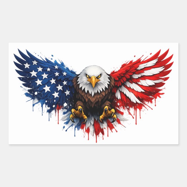 Pegatina Rectangular Patriotic Red White and Blue Bald Eagle (Anverso)