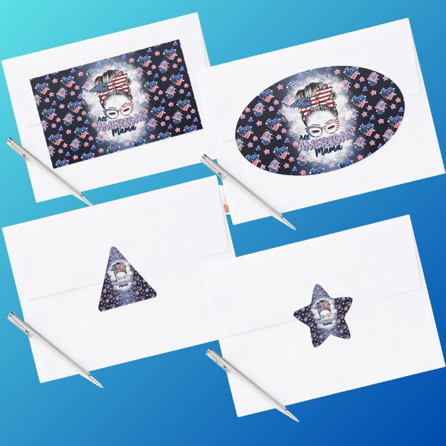 Pegatina Rectangular Patriótico All American Mama Messy Bun (Subido por el creador)