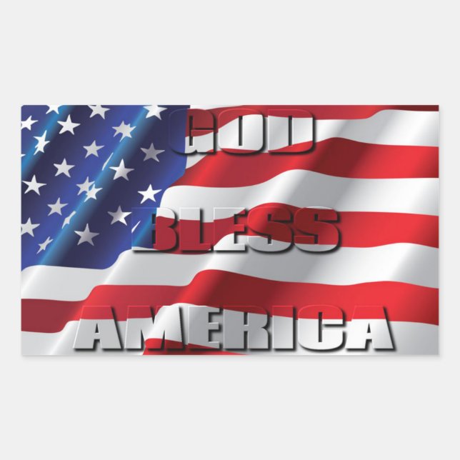 Pegatina Rectangular Patriótico y poderoso Dios bendiga América (Anverso)