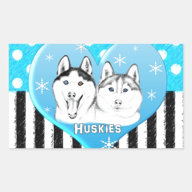 Pegatina Rectangular Patrón azul Huskies (Anverso)