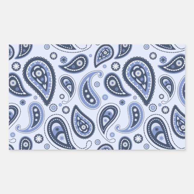 Pegatina Rectangular Patrón azul paisley (Anverso)