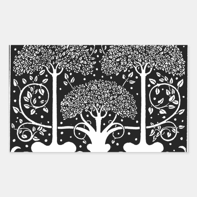 Pegatina Rectangular Patrón Beardsley de árbol Art Nouveau (Anverso)