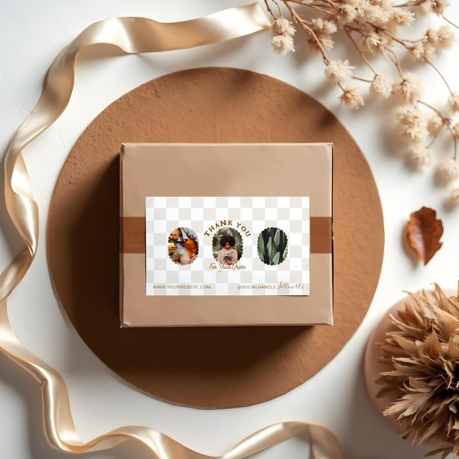 Pegatina Rectangular Patrón Boho Checkerboard Gracias Por Tu Pedido (Boho Checkerboard Pattern Thank You For Your Order Rectangular Sticker)