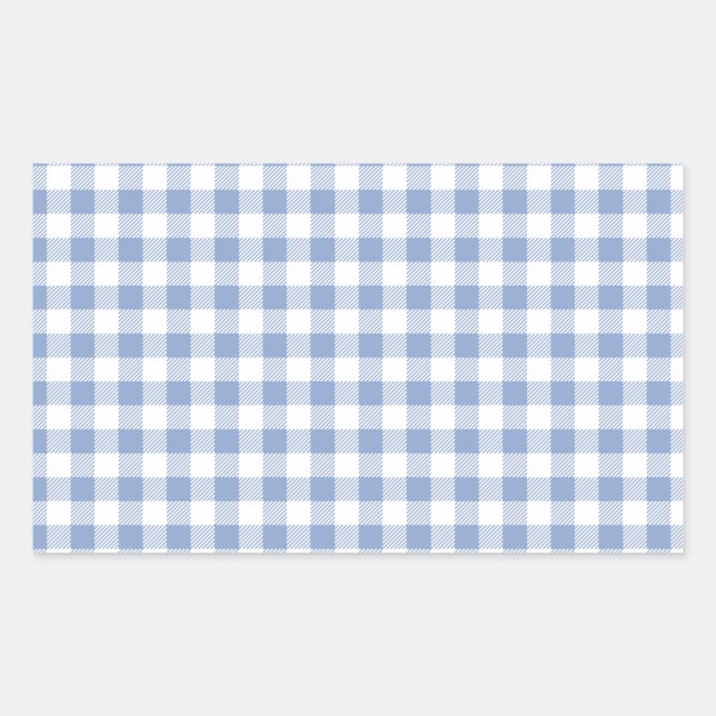 Pegatina Rectangular Patrón clásico de gingham azul claro con estampado (Anverso)