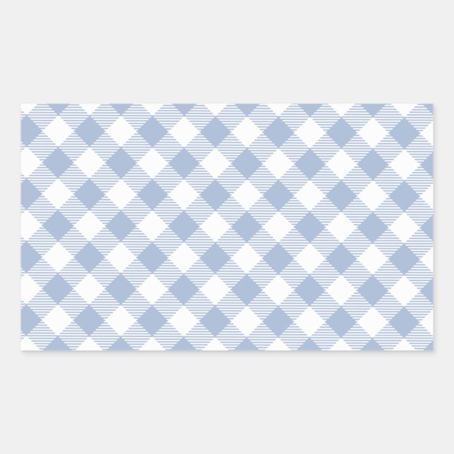 Pegatina Rectangular Patrón clásico de gingham azul claro con estampado (Anverso)