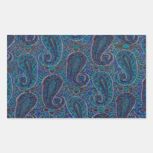 Pegatina Rectangular Patrón de arte del Boho indio azul Paisley (Anverso)