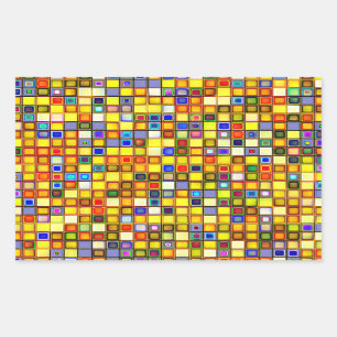 Pegatina Rectangular Patrón De Baldosas Azules Amarillo Y Guay De Ara