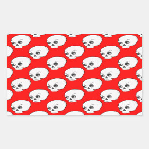 Pegatina Rectangular Patrón De Calavera En Fondo Rojo