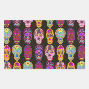 Pegatina Rectangular Patrón de calaveras azucareras en 5 estilos difere